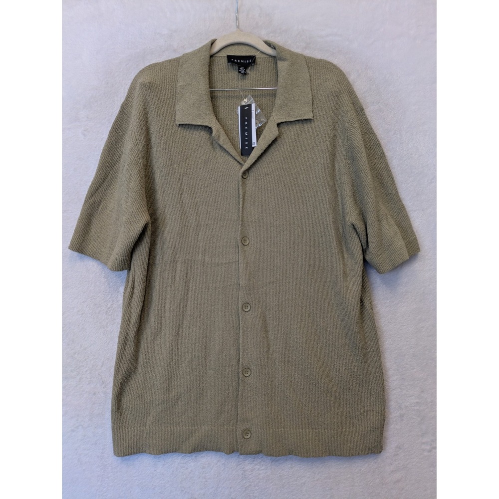 Premise Mens Matcha Green Short Sleeve Knit Button‎ Down Shirt  Large